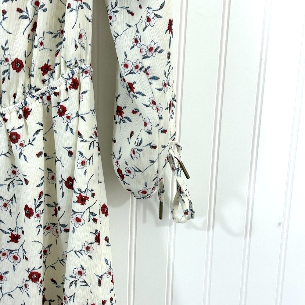 Sugar Lips BOHO Dress Size M Cream Multi Peasant Flowy Tie Sleeve Off Shoulder - Picture 5 of 11